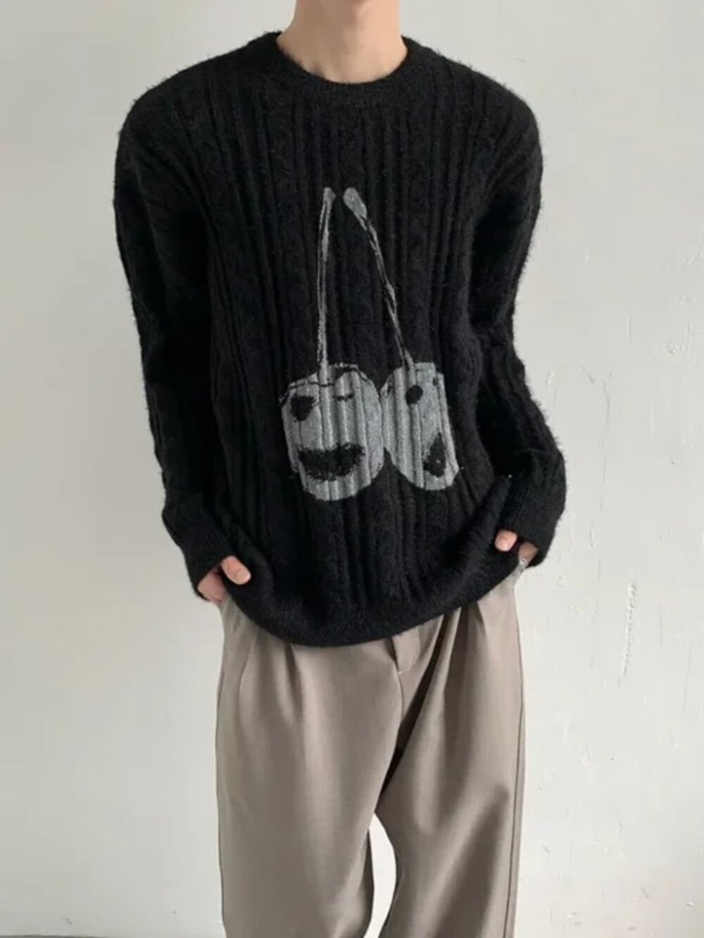 Aelfric Eden Cherries Cable Knit Sweater Oversized Chunky Men's Rustic Size M